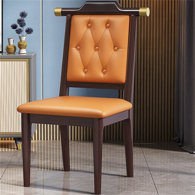 白寅 BY-CSRB 中式软包靠背椅实木椅子 紫檀色+橙色软包(单位:把)