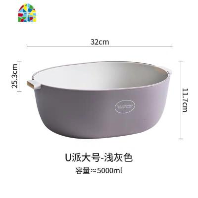 双层网红水果盘家用厨房洗菜盆客厅收纳水果盘 FENGHOU 大号-浅灰洗菜篮洗菜篮