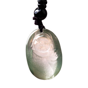 梦克拉 Mkela 绿幽灵水晶千层山金字塔聚宝盆水晶佛吊坠 弥勒佛吊坠 发晶吊坠挂绳 吊坠 水晶 绿幽灵 民族风 通用 绿幽灵弥勒佛吊坠