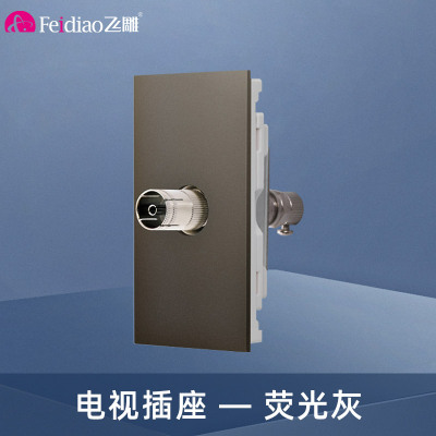 飞雕(FEIDIAO)118型开关插座面板 功能键模块件自由组合搭配 格调118荧光灰一位电视插座功能键