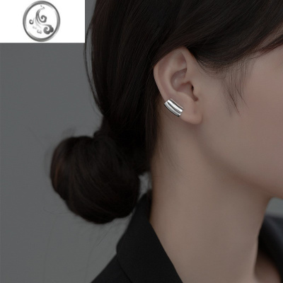 JiMi气质宽面光面耳夹925银银ins无耳洞欧美小众设计感耳环耳骨夹耳饰