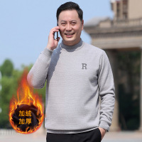 雪貂毛休闲细软针织衫半高领保暖加绒加厚字母徽章打底爸爸毛衫