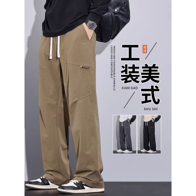 美式工装裤男款春秋季新款宽松运动直筒阔腿潮牌男士休闲裤子