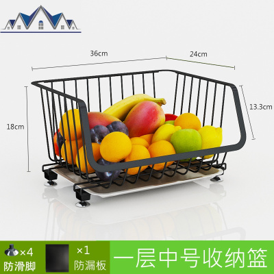 不锈钢厨房置物架落地多层蔬菜水果收纳筐台面用品家用大全收纳架 三维工匠