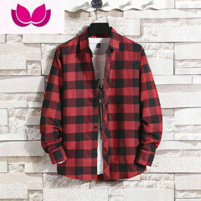 七斓黑白格子衬衫男长袖夏季韩版薄款衬衣服外套男士潮流宽松休闲寸衫