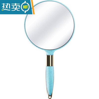 敬平手柄化妆镜 手拿美容欧式复古镜子便携 纹绣用品工具专用便携式用镜 欧式-圆形镜子蓝绿色