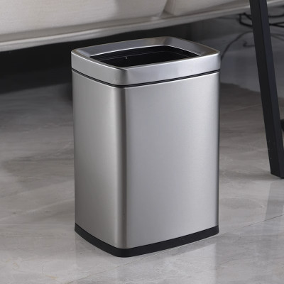 高颜值不锈钢方形窄缝垃圾桶轻奢小号双层酒店客房桶家用无盖 8升(敞口)砂钢