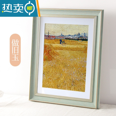 敬平欧式做旧大相框定制30 16 18 20 24寸50cm75厘米装裱画框挂墙美式 做旧玉 小24寸挂墙 [可放40.