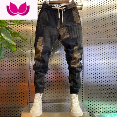 七斓2023春季六兜毛呢休闲裤男百搭小脚裤抖音快手同款格子弹力哈伦裤