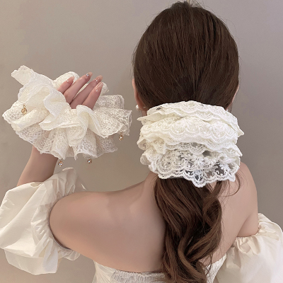 芭蕾风蕾丝大肠发圈精致水晶吊坠头绳女2025新款高端扎头发绳头饰送女朋友老婆情人节七夕生日礼物