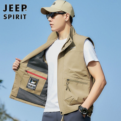 JEEP吉普2025新男户外多袋马甲立领防风速干钓鱼摄影背心外套9200