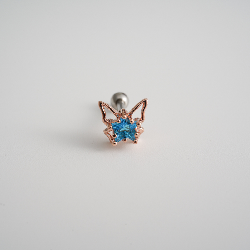 蓝色星星蝴蝶精致2022新款耳骨钉螺丝拧耳钉钛合金送女朋友老婆情人节七夕生日礼物