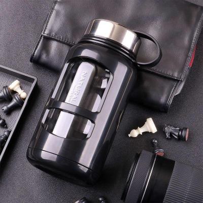 家柏饰(CORATED)玻璃杯超大容量双层茶水分离水杯男泡茶杯便携大号防摔杯子1000ml 塑玻杯大容量700ml-黑色