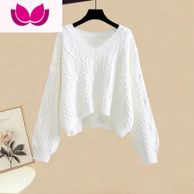 七斓春季可盐可甜高级感套装2023年新款女针织毛衣阔腿牛仔裤套潮