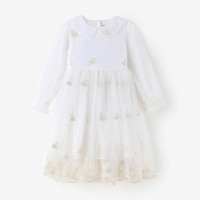 [1件3折]铅笔俱乐部童装2025春装新款女童连衣裙刺绣儿童裙子网纱娃娃领