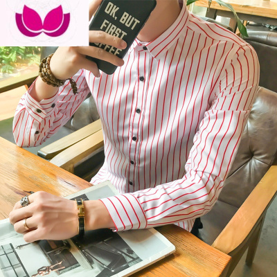 七斓衬衫男士白长袖修身韩版潮流帅气青少年打底内搭衫衣短袖百搭衬衣