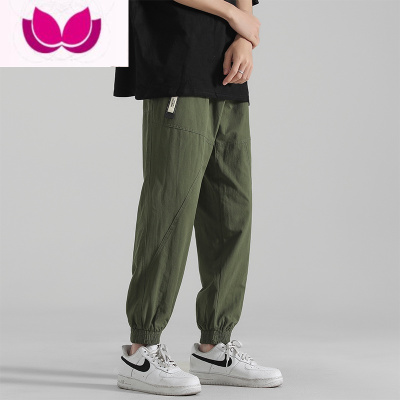 七斓卡其色裤子男款港风潮流工装裤束腿休闲长裤宽松潮牌束脚裤