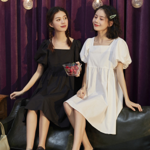 唐狮黑色连衣裙女西装裙小个子裙子女夏季气质碎花裙N