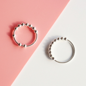 转动珠戒指S925纯银关节戒简约几何串珠圆珠女戒指指环学生银饰品送女朋友老婆情人节七夕生日礼物