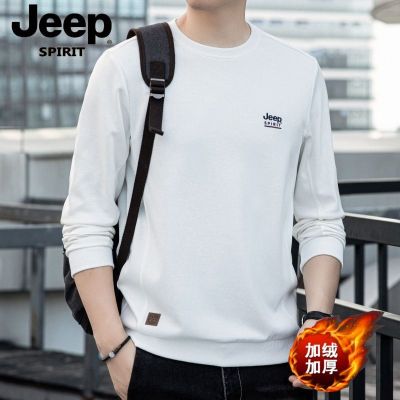 JEEP SPIRIT正品秋冬新款卫衣男纯色加绒圆领宽松潮流长袖T恤男装