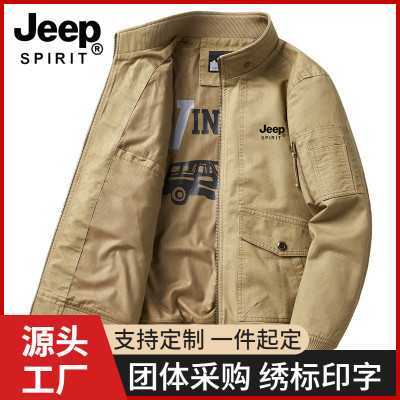 JEEP SPIRIT品牌立领夹克男士春秋款哈灵顿棉质潮流宽松大码美式