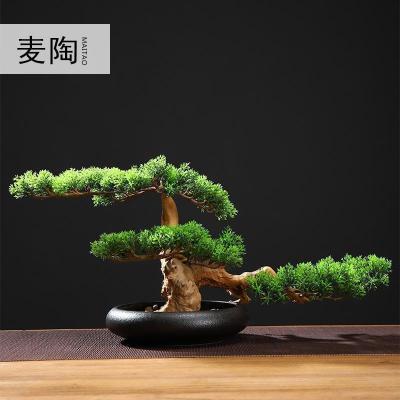 美帮汇仿真新中式迎客松盆景绿植客厅酒店家居玄关装饰品样板间软装摆件