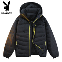 花花公子新款90羽绒有质检连帽排骨羽绒服撞色男式厚外套