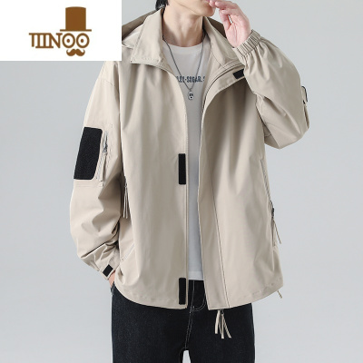 YANXU日系外套男士宽松休闲户外运动连帽冲锋衣潮牌工装开衫夹克