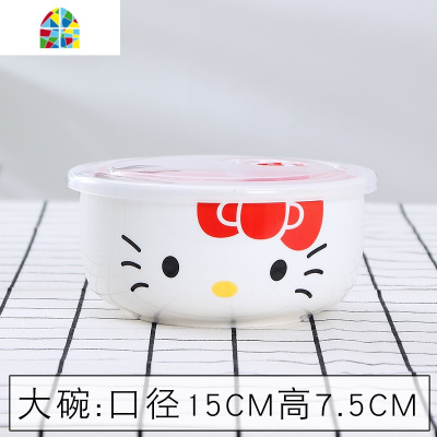 带盖单个保鲜盒 陶瓷圆形便当盒密封套装碗微波炉加热适用泡面碗 FENGHOU 金枝绿叶大碗配盖