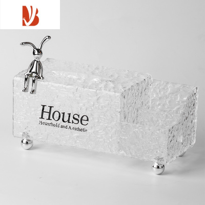 三维工匠抽纸盒轻奢家用客厅茶几餐巾纸盒子创意壁挂收纳纸巾盒ins风 冰川纹透明+收纳