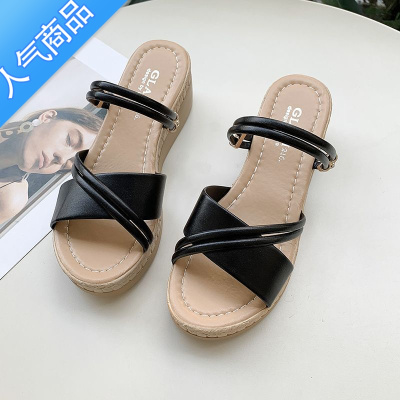 SUNTEK网红松糕厚底凉拖鞋女夏季外穿2023年新款坡跟时尚两穿凉鞋ins潮