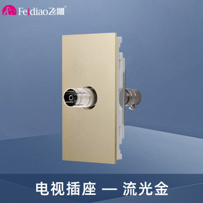 飞雕(FEIDIAO)118型开关插座面板 功能键模块件自由组合搭配 格调118流光金一位电视插座功能键