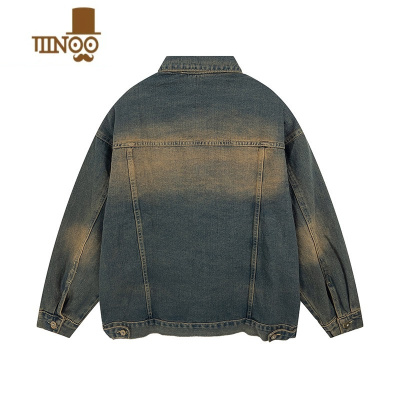 YANXU美式高街网红水洗黄泥复古牛仔外套后背字母夹克做旧宽松情侣男女
