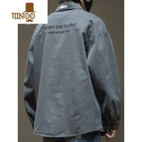 YANXU美式复古植绒字母牛仔衬衫男长袖2023秋季新款男士加绒大码外套潮