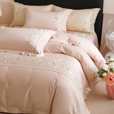 轻奢A类100支长绒棉纯棉四件套刺绣宽边被套床笠床上用品