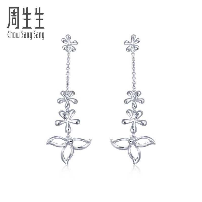 周生生(chow sang sang)pt950铂金绽放款式耳环 白金耳环55175e计价