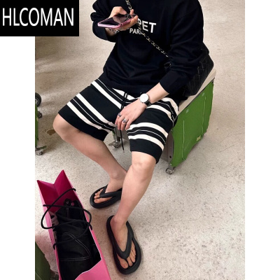 HLCOMAN特大码300斤夏季外穿潮牌条纹五分裤宽松直筒休闲运动短裤男女装2