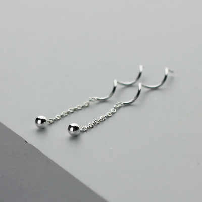 银饰新款925纯银流苏简约时尚耳线女防过敏气质耳饰扭曲小球耳线送女朋友老婆情人节七夕生日礼物