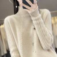 秋冬绞花加厚羊毛衫女半高领针织打底衫长袖套头加厚宽松毛衣潮