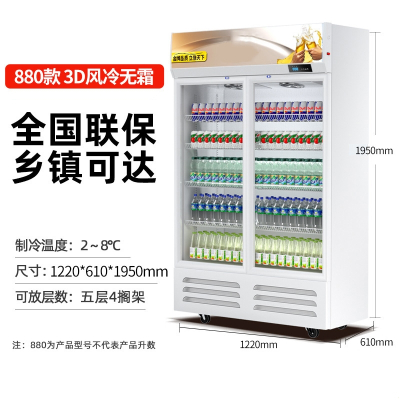 超市饮料冷藏展示柜柜立式商用冰箱单门保鲜柜双门啤酒柜饭店冰柜 纯白880除霜风冷款
