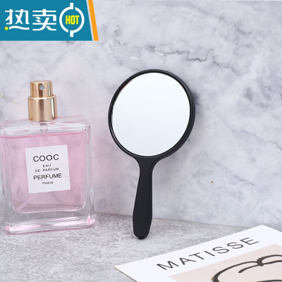 敬平手持镜ins风少女心学生宿舍美容美妆手柄便携随身便携梳妆小镜子 黑色[3个装小圆手持镜]便携式用镜