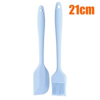烘焙工具家用厨房可高温一体式硅胶刮刀刷子奶油抹刀牛轧糖搅拌棒 敬平 蓝色中号刮刀+刷子
