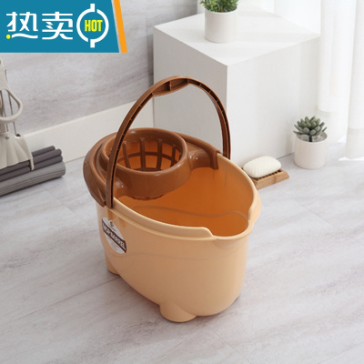 敬平家用手动挤水桶手压地拖桶拖地拖把桶塑料旋转拧水单桶老式墩布桶 加厚椭圆款卡其
