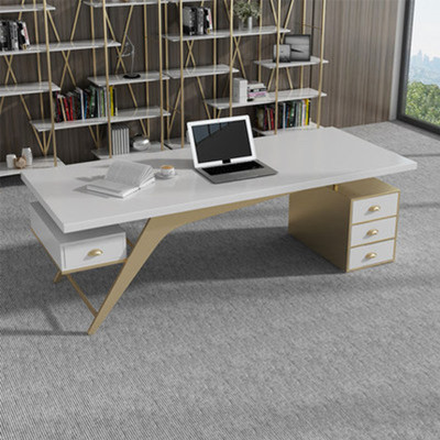 北欧实木电脑桌台式家用书桌简约现公桌轻奢铁艺老板桌写字台