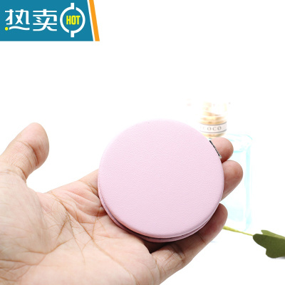 敬平pu皮质纯白色手拿化妆镜折叠便携小镜子精致随身圆镜方形简约皮镜 圆形粉色7厘米便携式用镜