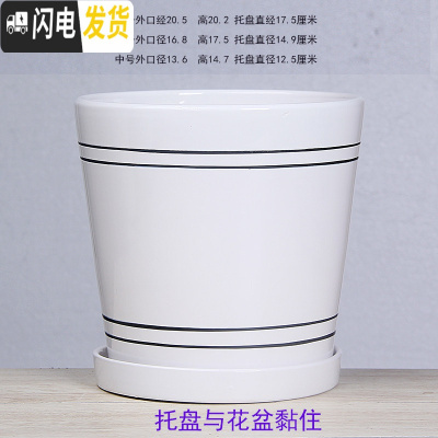 三维工匠白色欧式花盆陶瓷特大中三号绿植盆栽创意简约花盆带托盘 T-GJ300-21白色 特大花盆容器
