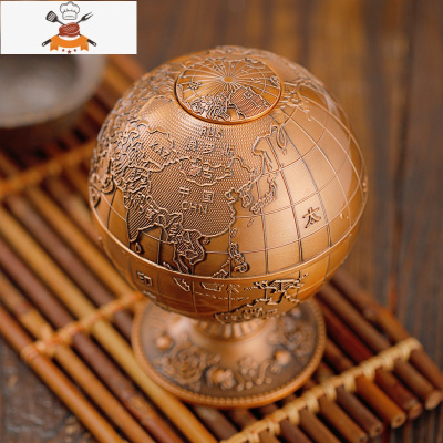 地球仪北欧ins牙签盒按压自动弹出创意个性金属家用客厅时尚古风 敬平 红古牙签筒