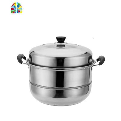 不锈钢加厚复底蒸锅家用汤锅2双三层四五层蒸笼燃气电磁炉 FENGHOU 二层34cm(可视盖/特厚复底)