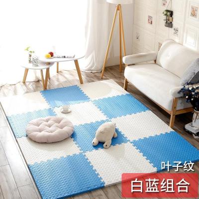 泡沫地垫家用隔音海绵铺地板垫子拼接爬爬卧室儿童爬行垫拼图防 白+蓝 30*30*2.4cm叶子纹[24片]升级加厚送边条