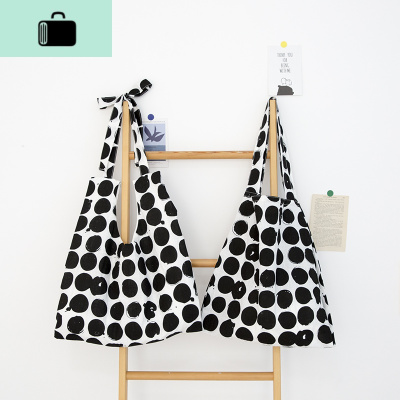 唐糖包袋/复古黑色波点小众单肩包包女 大容量百搭学院风帆布包NEW LAKE女士单肩包